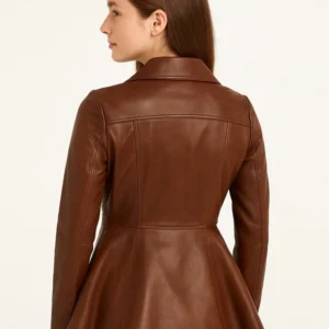 Womens Asymmetrical Peplum Brown Leather Jacket